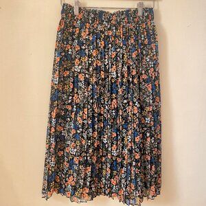 Pleated Dark Floral Midi Skirt Vintage GAP